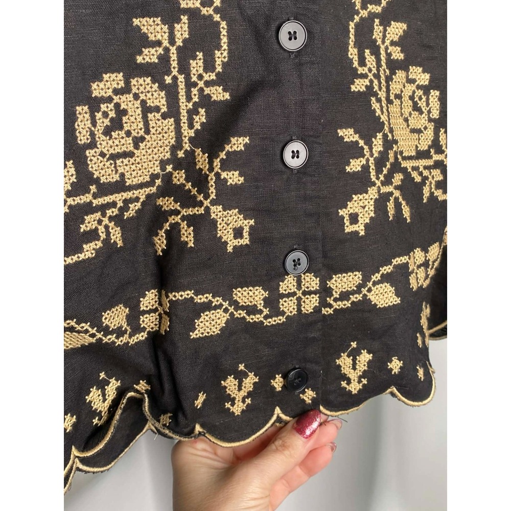 Women's Mable‎ linen blend Cropped Size S Black Scalloped Hem Buttons Feminine - Picture 5 of 9